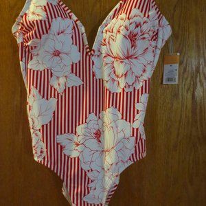 NWT Kona Sol One-piece Red and White Flowers Swim Medium